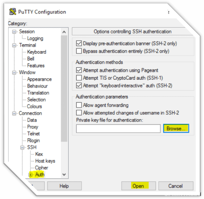 puTTY configuration