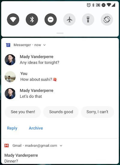 Smart Replies in Messaging Style notifications