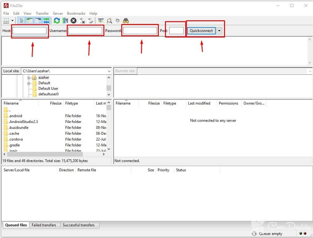 filezilla quick connect